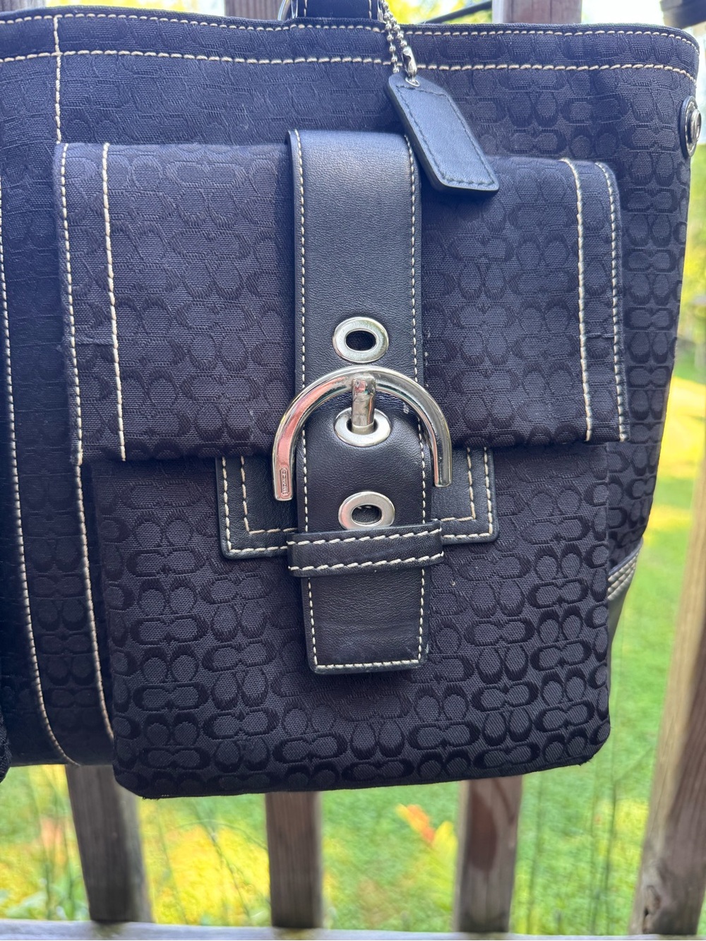 Coach Black VTG Y2K Signature Jacquard fabric & leather Tote, Satchel BAG - Picture 4 of 13